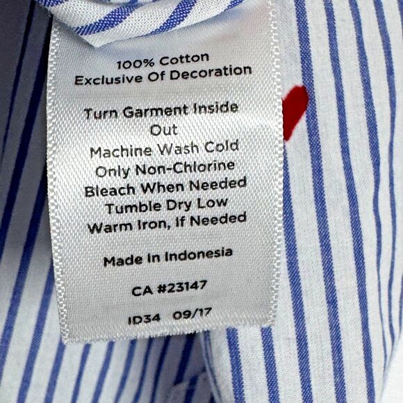 Talbots Womens XS Striped Button Down Shirt Red Heart Print Long Sleeve Cotton - Picture 12 of 12